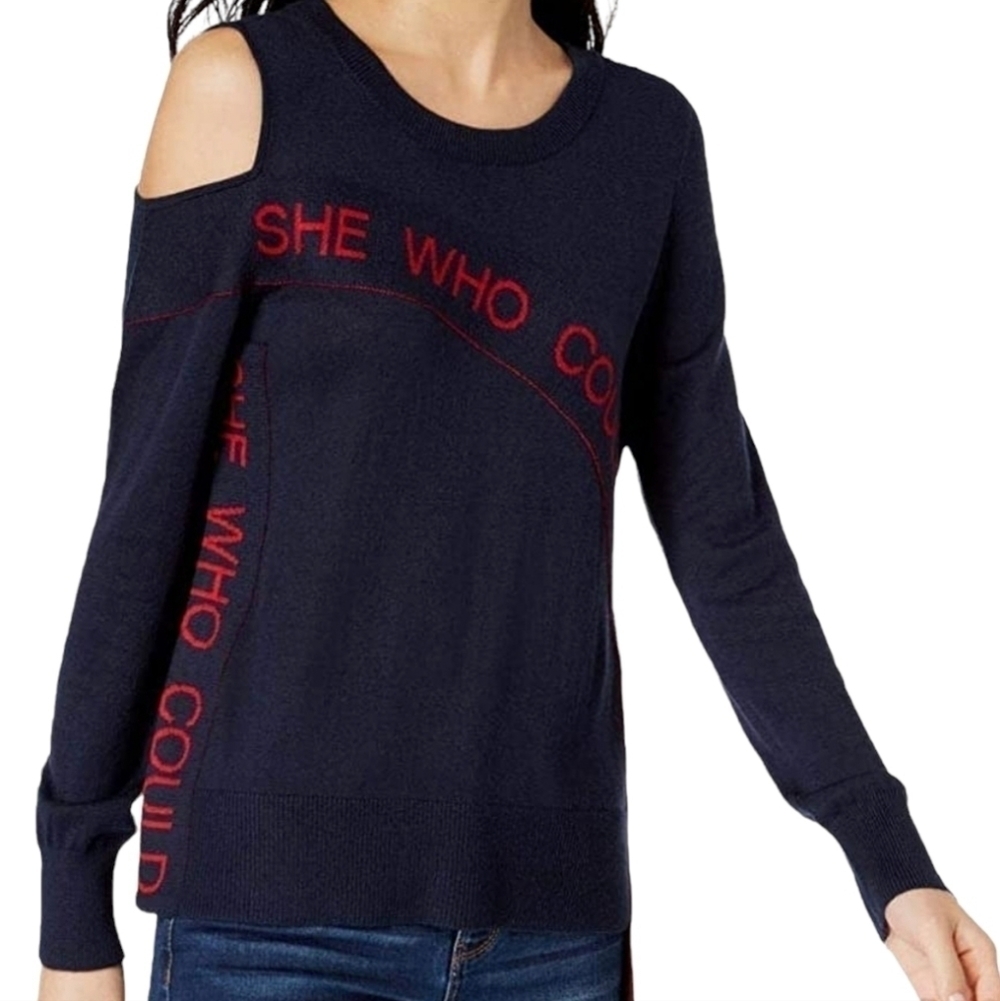 INC International Concepts | Women's Navy Cold Shoulder Sweater (Size Medium)